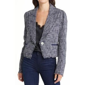 Paige Linen Blend Chelsee Puff-Sleeve Crop Blazer Size XL